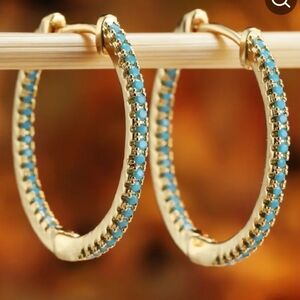 NWT AUTHENTIC SEXXY NAUGHT TURQUOISE GENUINE 18K GOLD OVER STAINLESS STEEL HOOPS